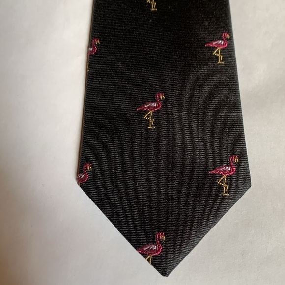 Le 31 Simons - black with pink flamingo narrow silk tie. - Picture 5 of 10